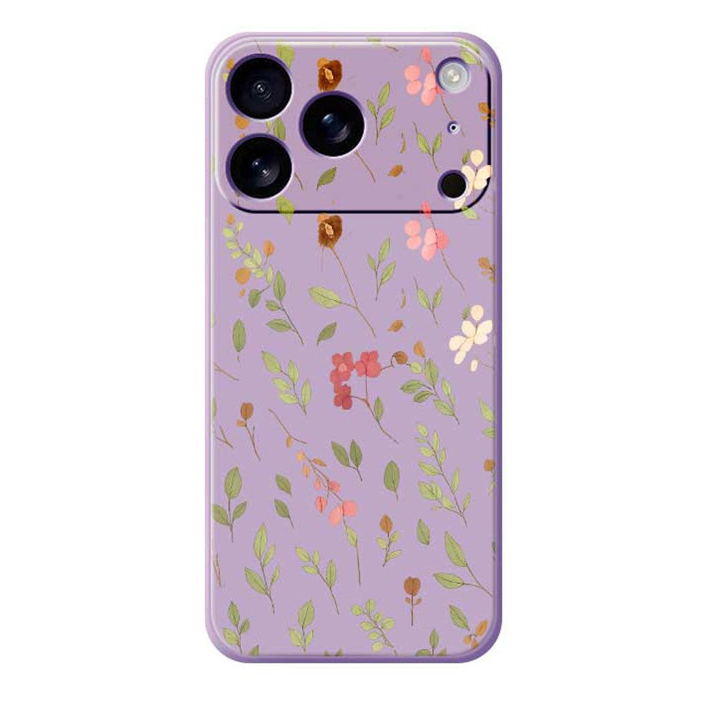 For iPhone 17 Pro Max Case Small Flower Leaves Pattern Printing Straight Edge TPU Phone Back Cover - Purple