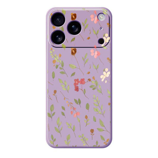 For iPhone 17 Pro Max Case Small Flower Leaves Pattern Printing Straight Edge TPU Phone Back Cover - Purple