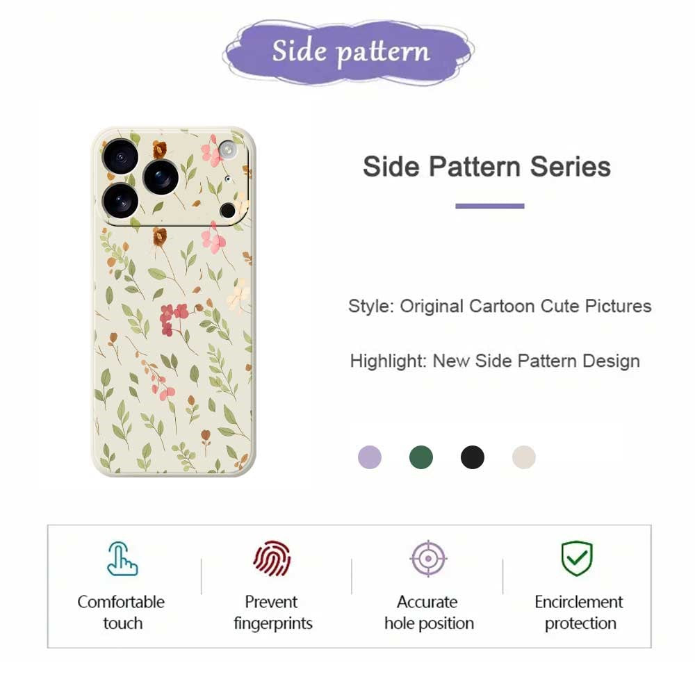 For iPhone 17 Pro Max Case Small Flower Leaves Pattern Printing Straight Edge TPU Phone Back Cover - Purple