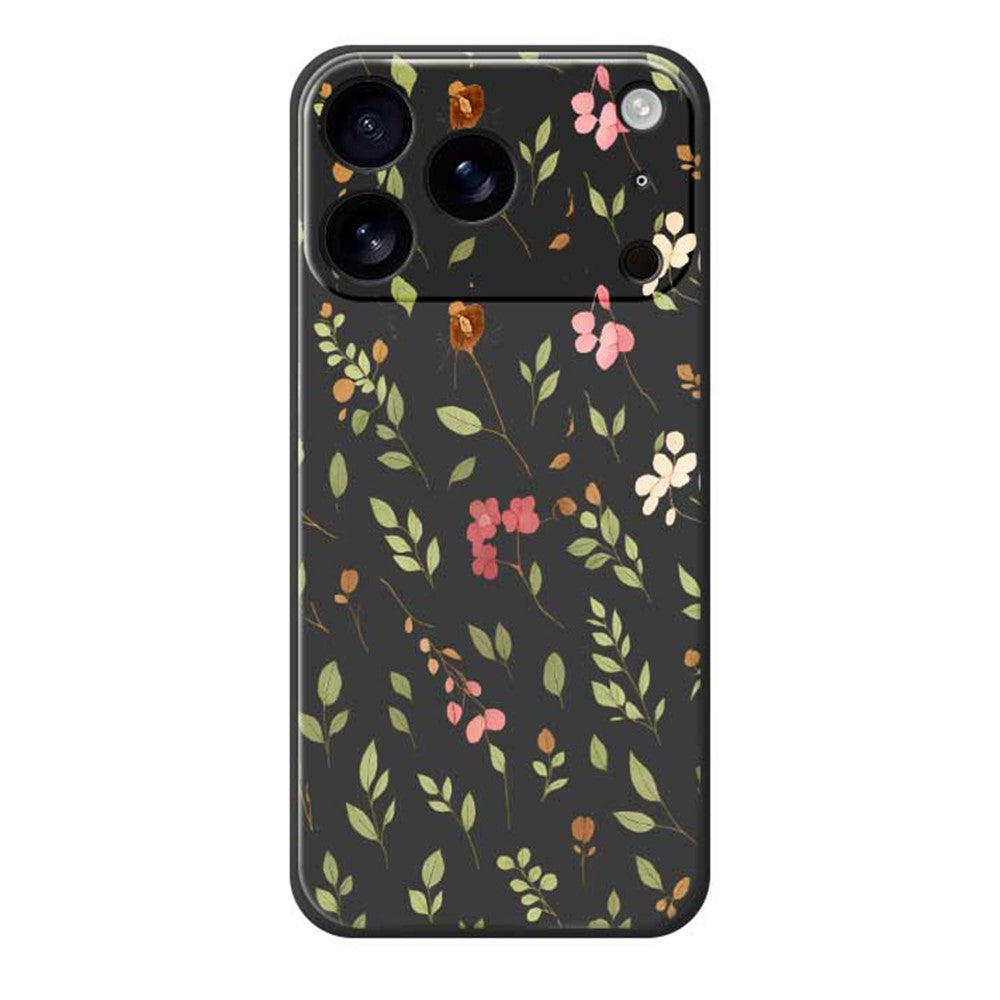 For iPhone 17 Pro Max Case Small Flower Leaves Pattern Printing Straight Edge TPU Phone Back Cover - Black