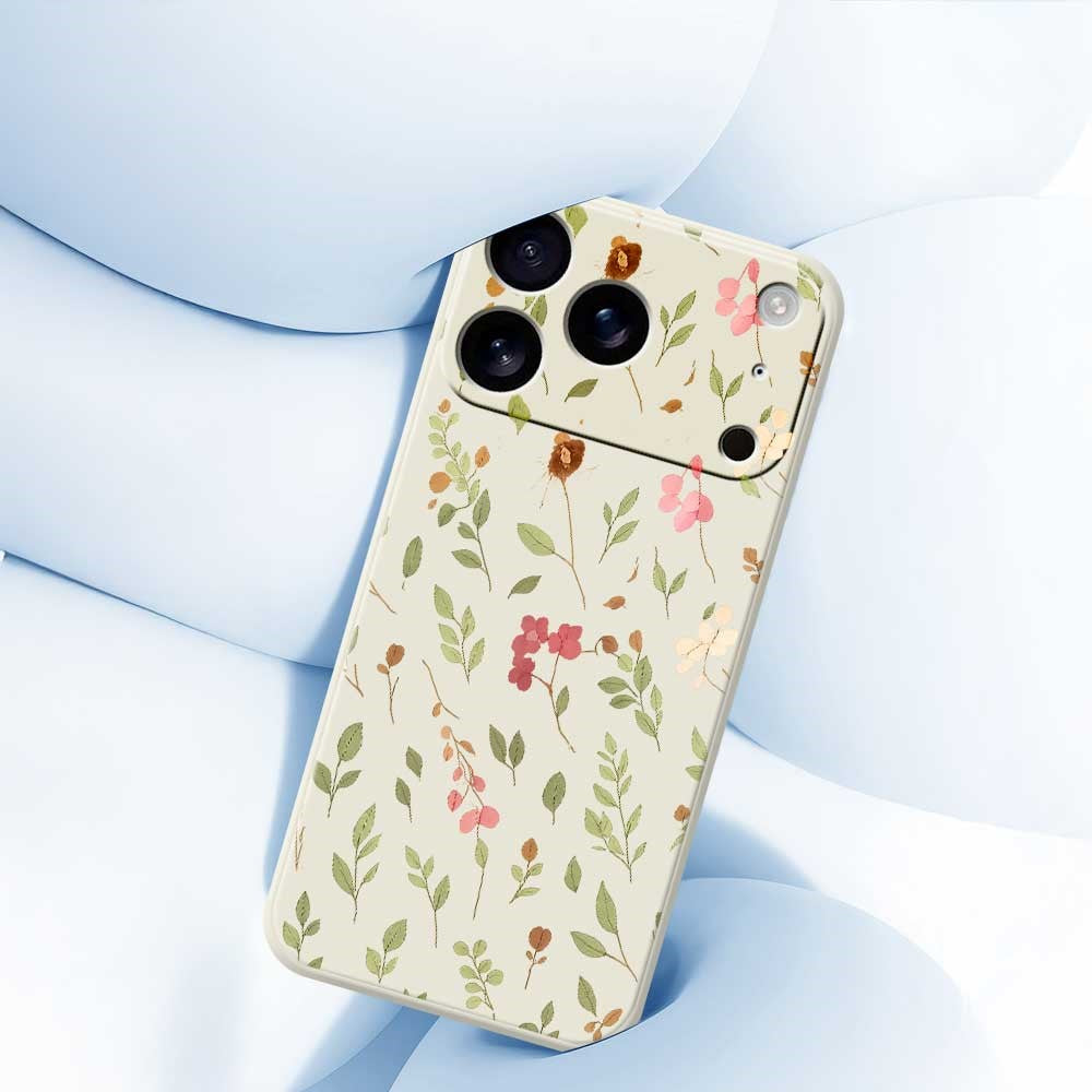 For iPhone 17 Pro Max Case Small Flower Leaves Pattern Printing Straight Edge TPU Phone Back Cover - Black