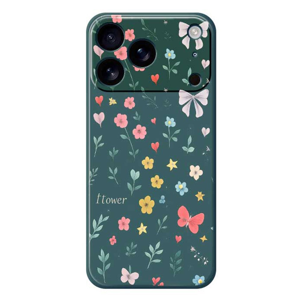 For iPhone 17 Pro Max Case Floral Bow Pattern Printing Straight Edge TPU Phone Back Cover - Green
