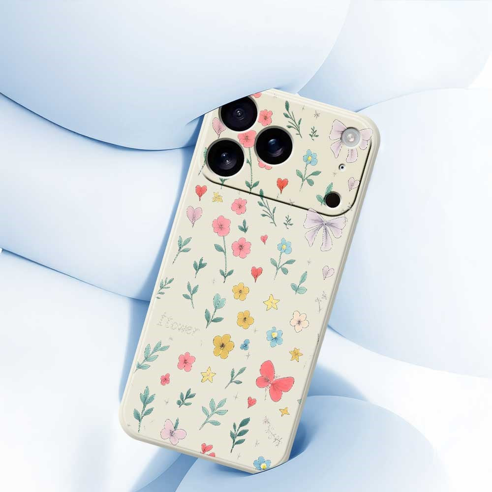 For iPhone 17 Pro Max Case Floral Bow Pattern Printing Straight Edge TPU Phone Back Cover - Green