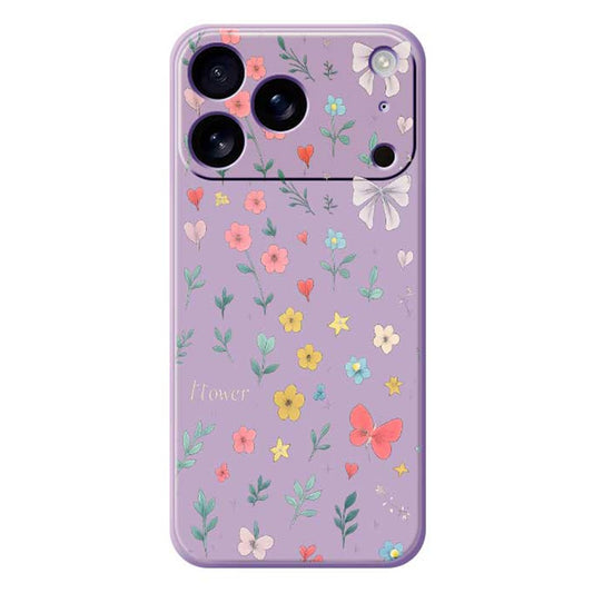 For iPhone 17 Pro Max Case Floral Bow Pattern Printing Straight Edge TPU Phone Back Cover - Purple