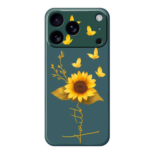 For iPhone 17 Pro Max Case Golden Butterfly Sunflower Pattern Printing Straight Edge TPU Phone Back Cover - Green
