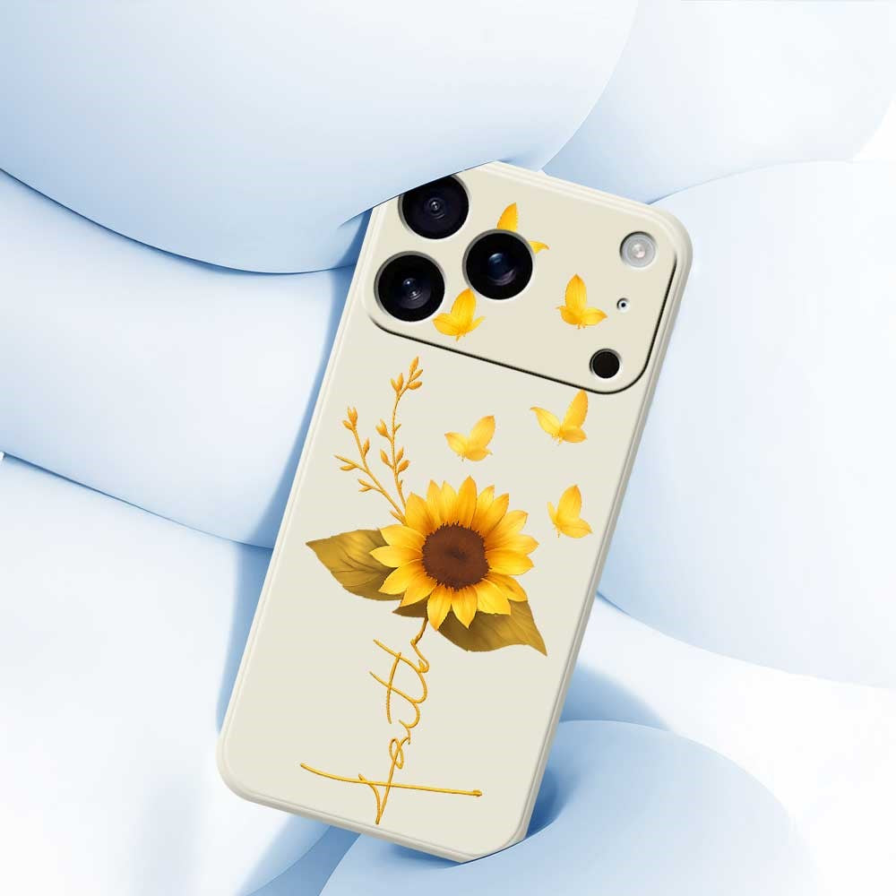 For iPhone 17 Pro Max Case Golden Butterfly Sunflower Pattern Printing Straight Edge TPU Phone Back Cover - Green