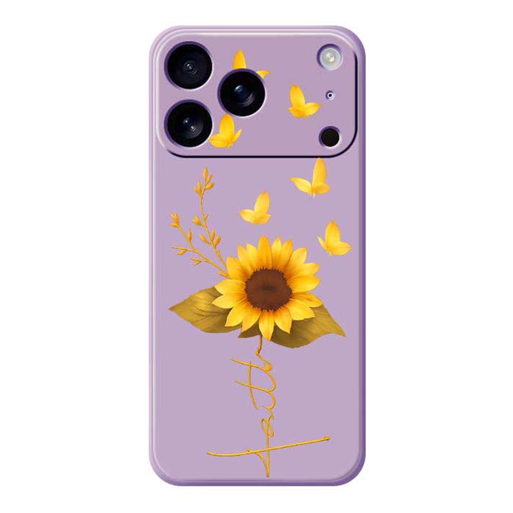For iPhone 17 Pro Max Case Golden Butterfly Sunflower Pattern Printing Straight Edge TPU Phone Back Cover - Purple