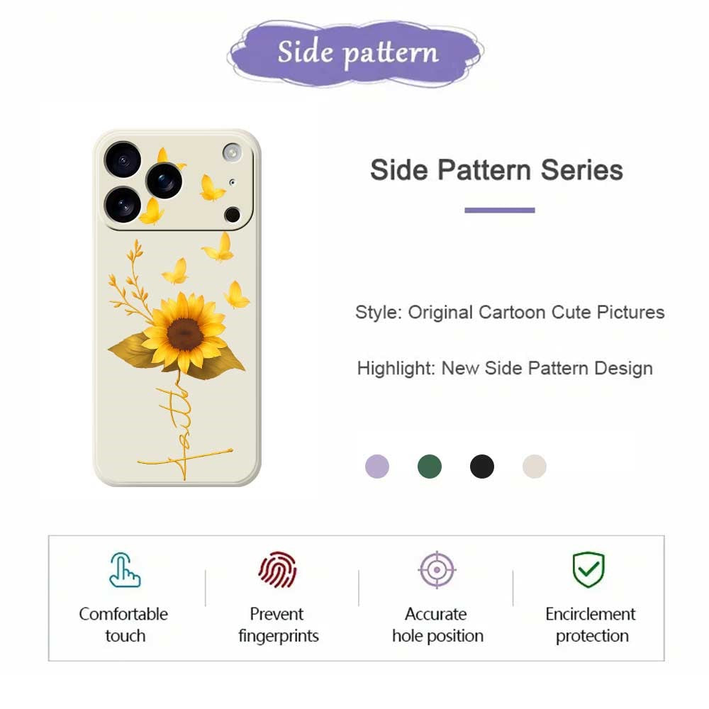 For iPhone 17 Pro Max Case Golden Butterfly Sunflower Pattern Printing Straight Edge TPU Phone Back Cover - Purple