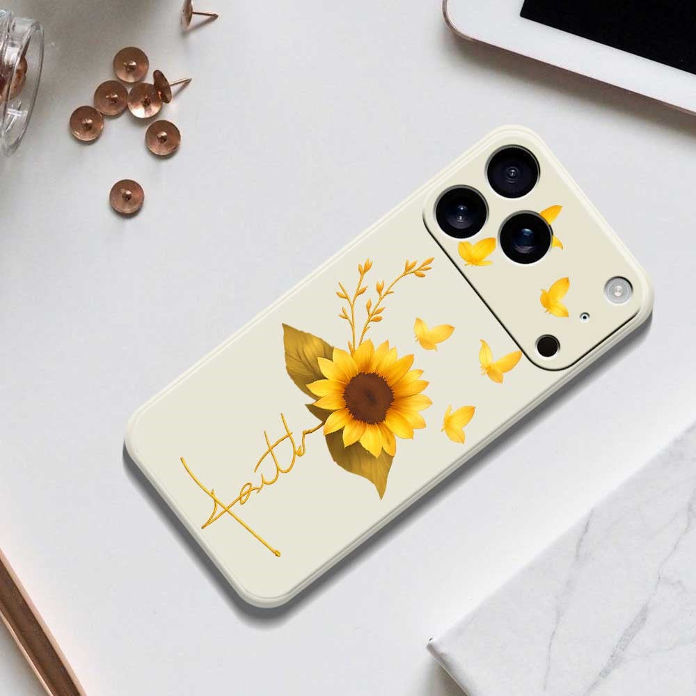 For iPhone 17 Pro Max Case Golden Butterfly Sunflower Pattern Printing Straight Edge TPU Phone Back Cover - Purple