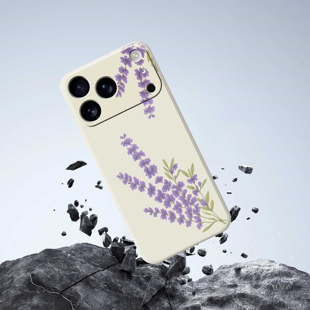 For iPhone 17 Pro Max Case Lavender Pattern Printing Straight Edge TPU Phone Back Cover - Beige