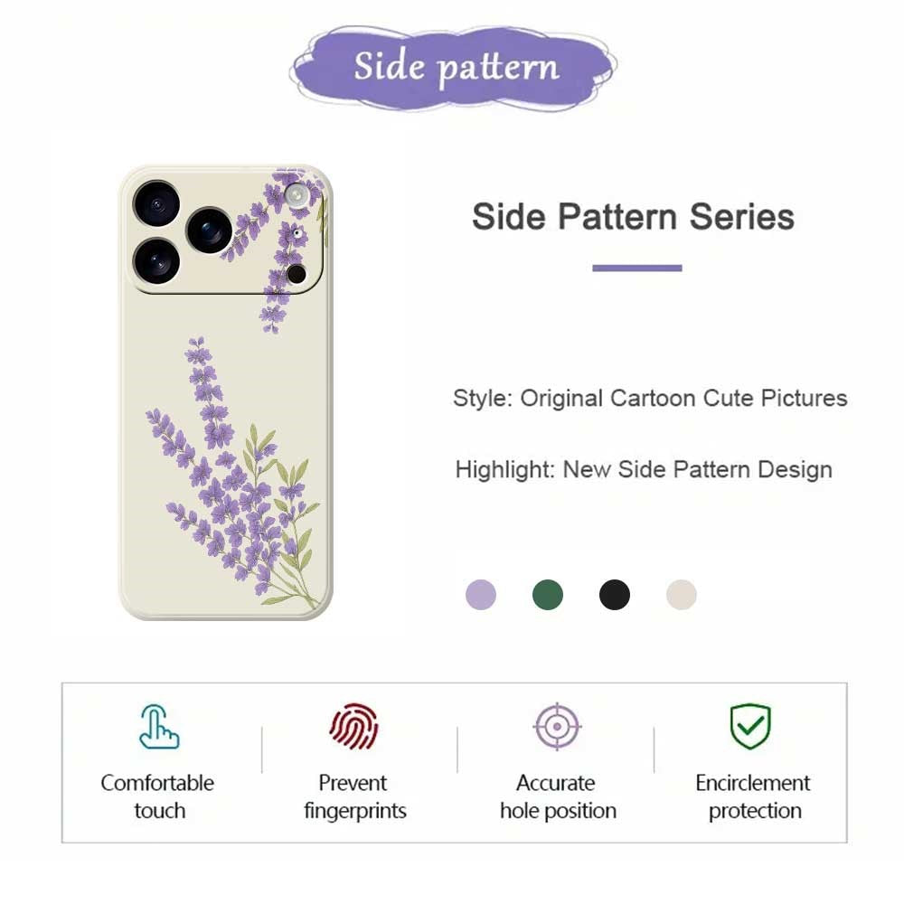 For iPhone 17 Pro Max Case Lavender Pattern Printing Straight Edge TPU Phone Back Cover - Green