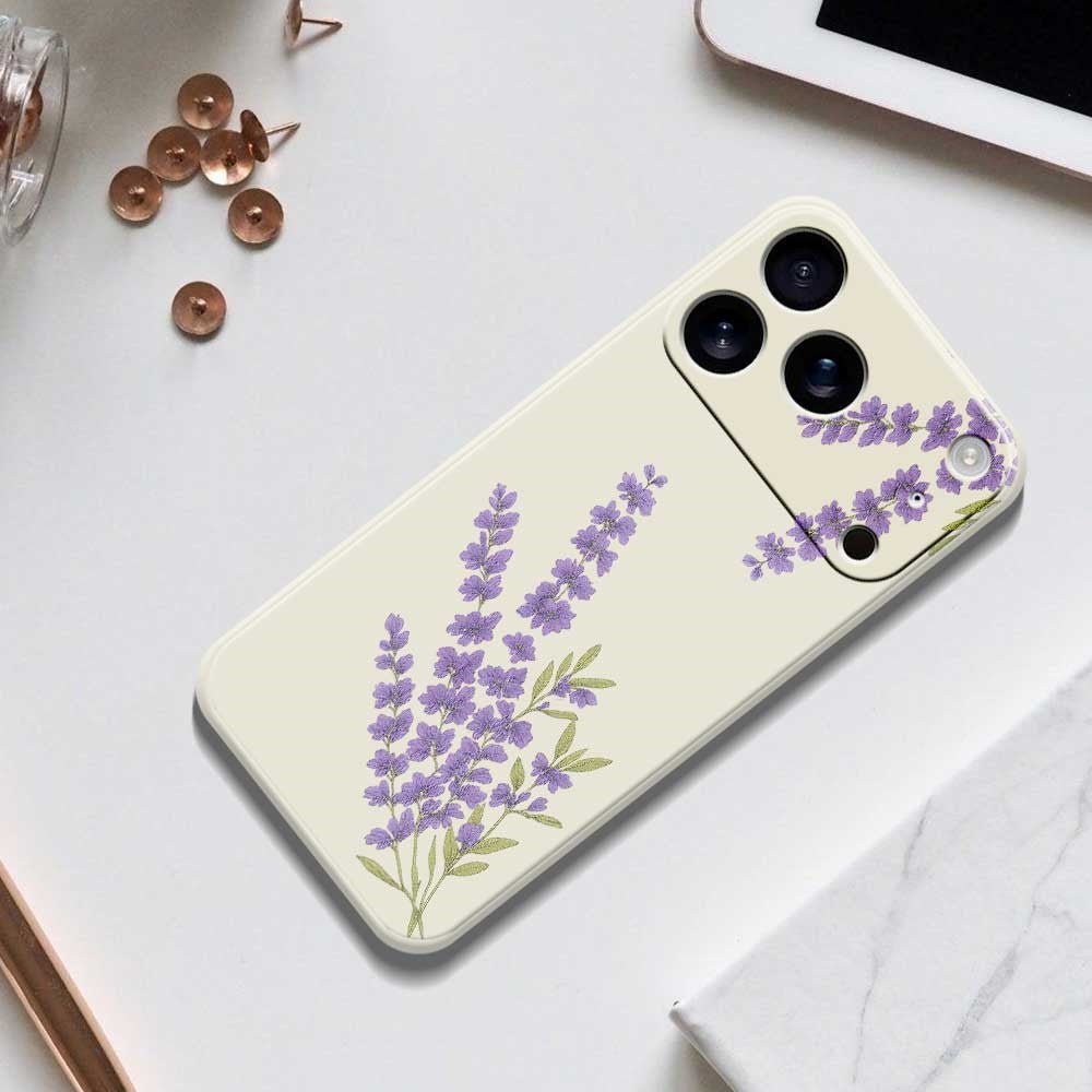 For iPhone 17 Pro Max Case Lavender Pattern Printing Straight Edge TPU Phone Back Cover - Green