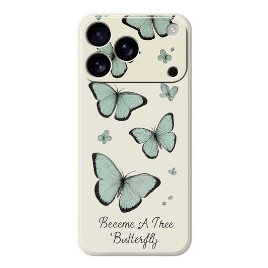 For iPhone 17 Pro Max Case Green Butterfly Pattern Printing Straight Edge TPU Phone Back Cover - Beige