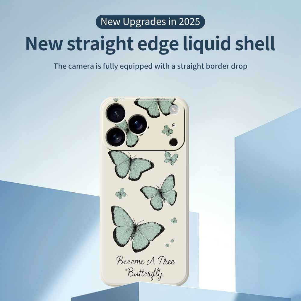 For iPhone 17 Pro Max Case Green Butterfly Pattern Printing Straight Edge TPU Phone Back Cover - Beige