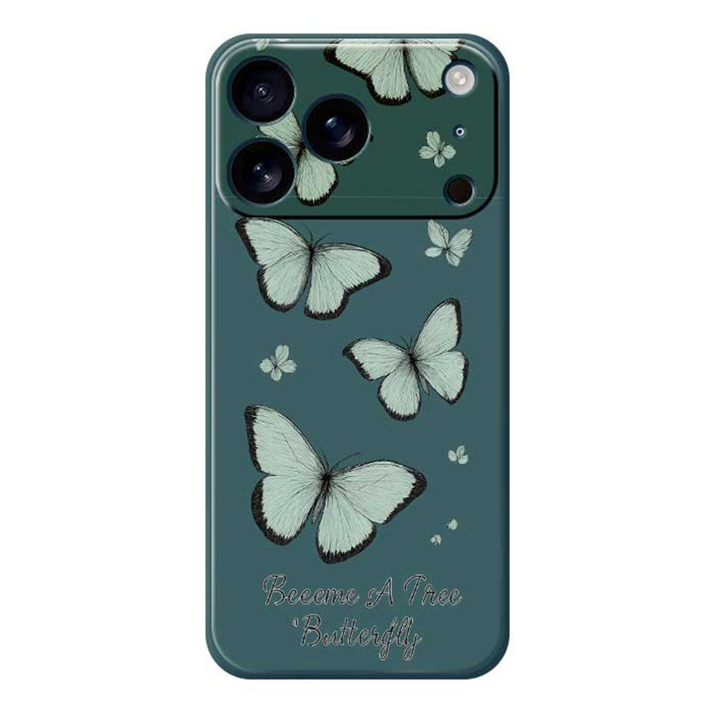 For iPhone 17 Pro Max Case Green Butterfly Pattern Printing Straight Edge TPU Phone Back Cover - Green