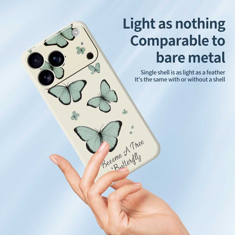 For iPhone 17 Pro Max Case Green Butterfly Pattern Printing Straight Edge TPU Phone Back Cover - Green