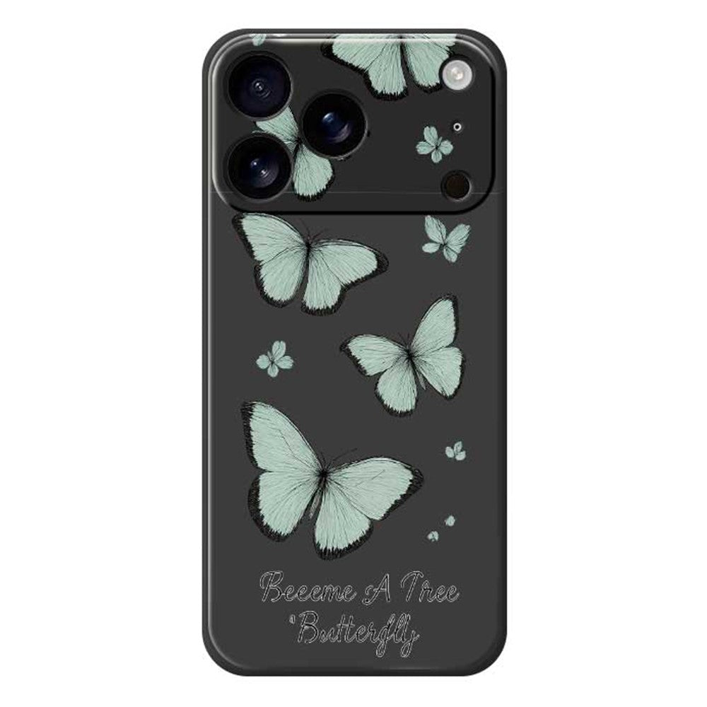 For iPhone 17 Pro Max Case Green Butterfly Pattern Printing Straight Edge TPU Phone Back Cover - Black