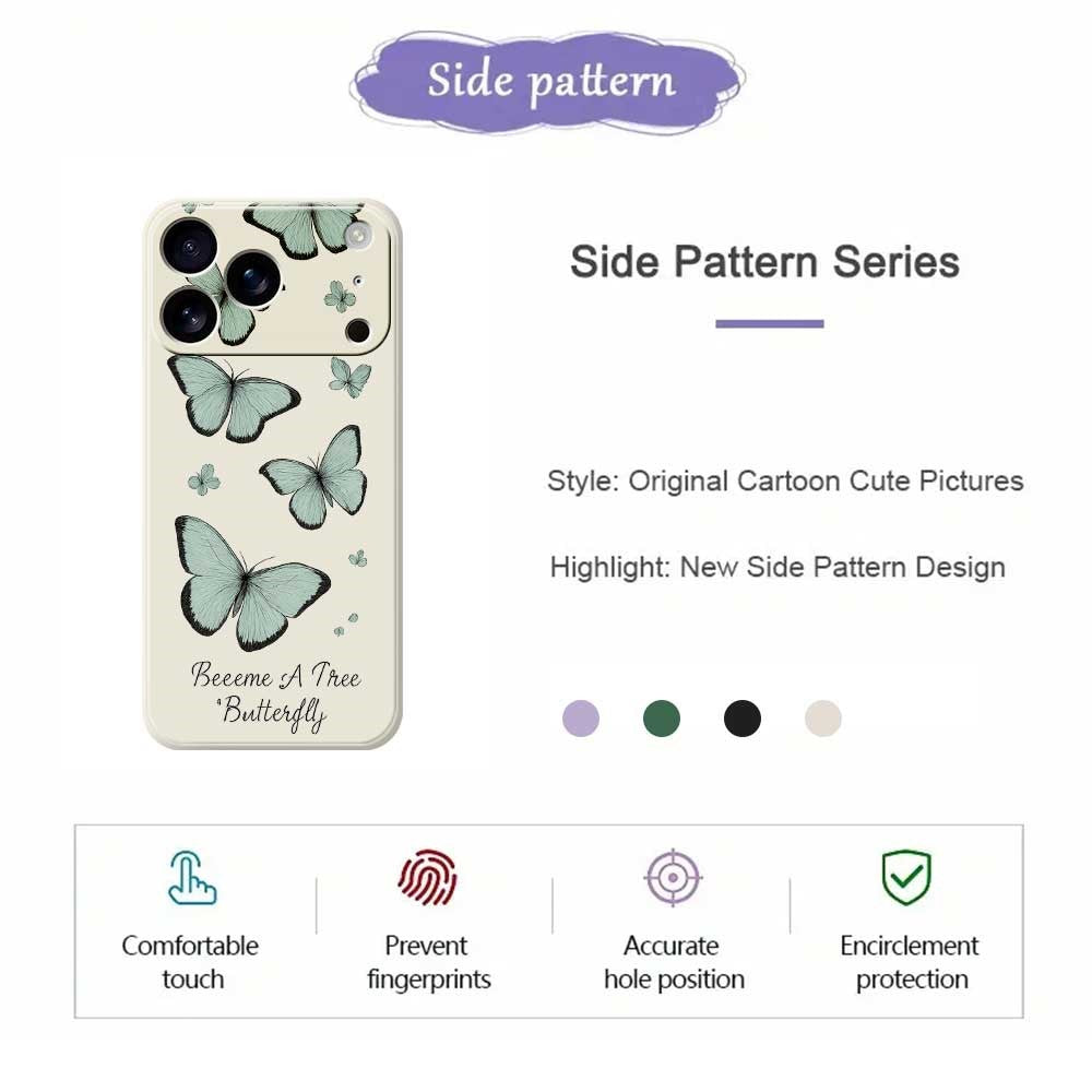 For iPhone 17 Pro Max Case Green Butterfly Pattern Printing Straight Edge TPU Phone Back Cover - Black