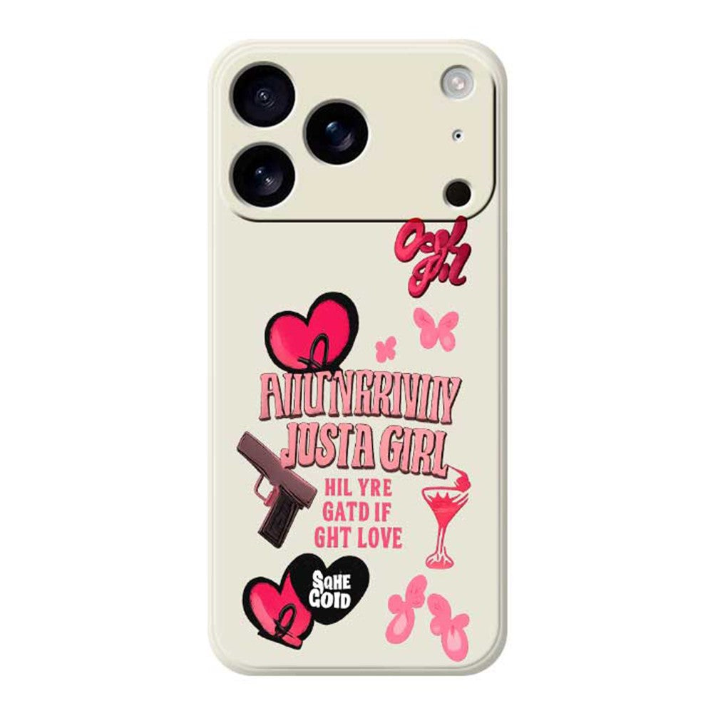 For iPhone 17 Pro Max Case Pink Elements Pattern Printing Straight Edge TPU Phone Back Cover - Beige