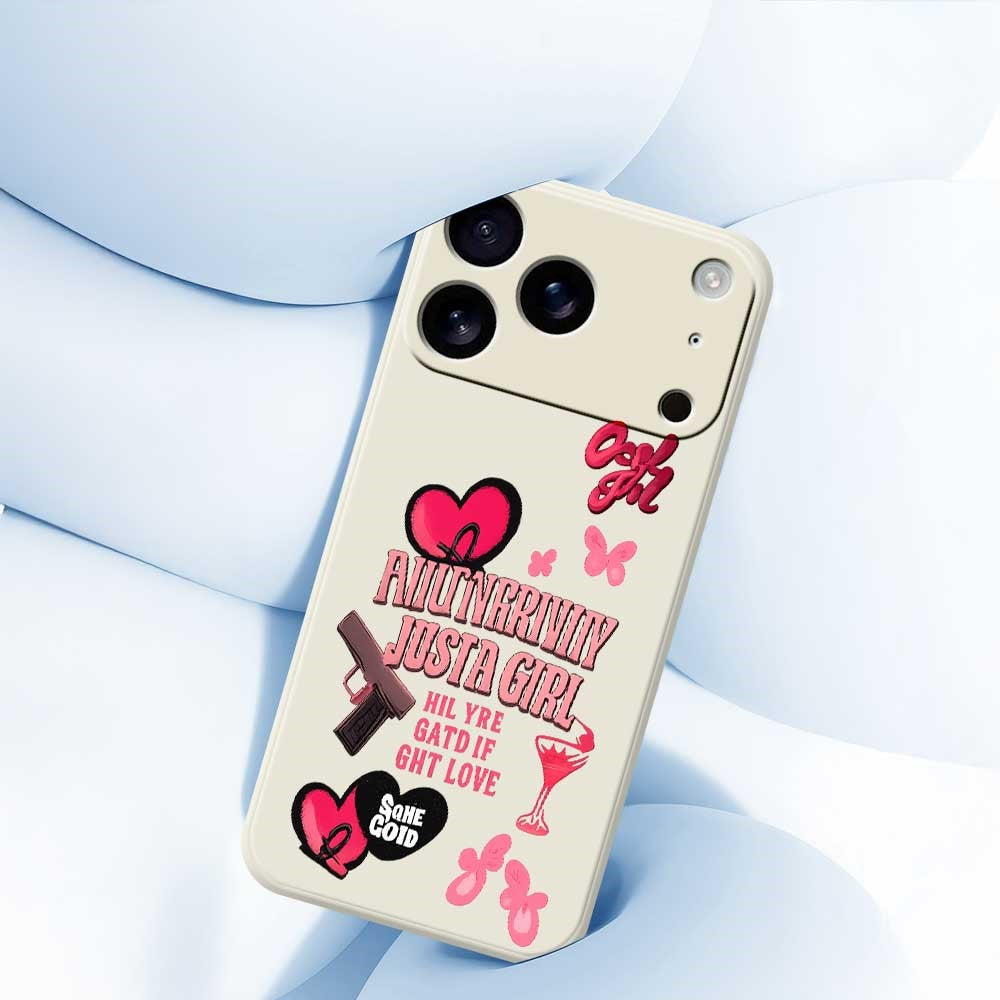 For iPhone 17 Pro Max Case Pink Elements Pattern Printing Straight Edge TPU Phone Back Cover - Black