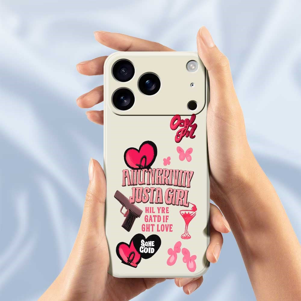For iPhone 17 Pro Max Case Pink Elements Pattern Printing Straight Edge TPU Phone Back Cover - Black