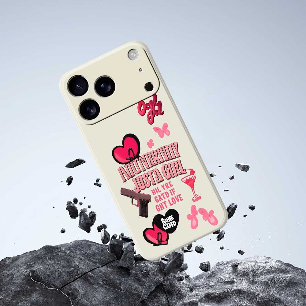 For iPhone 17 Pro Max Case Pink Elements Pattern Printing Straight Edge TPU Phone Back Cover - Black