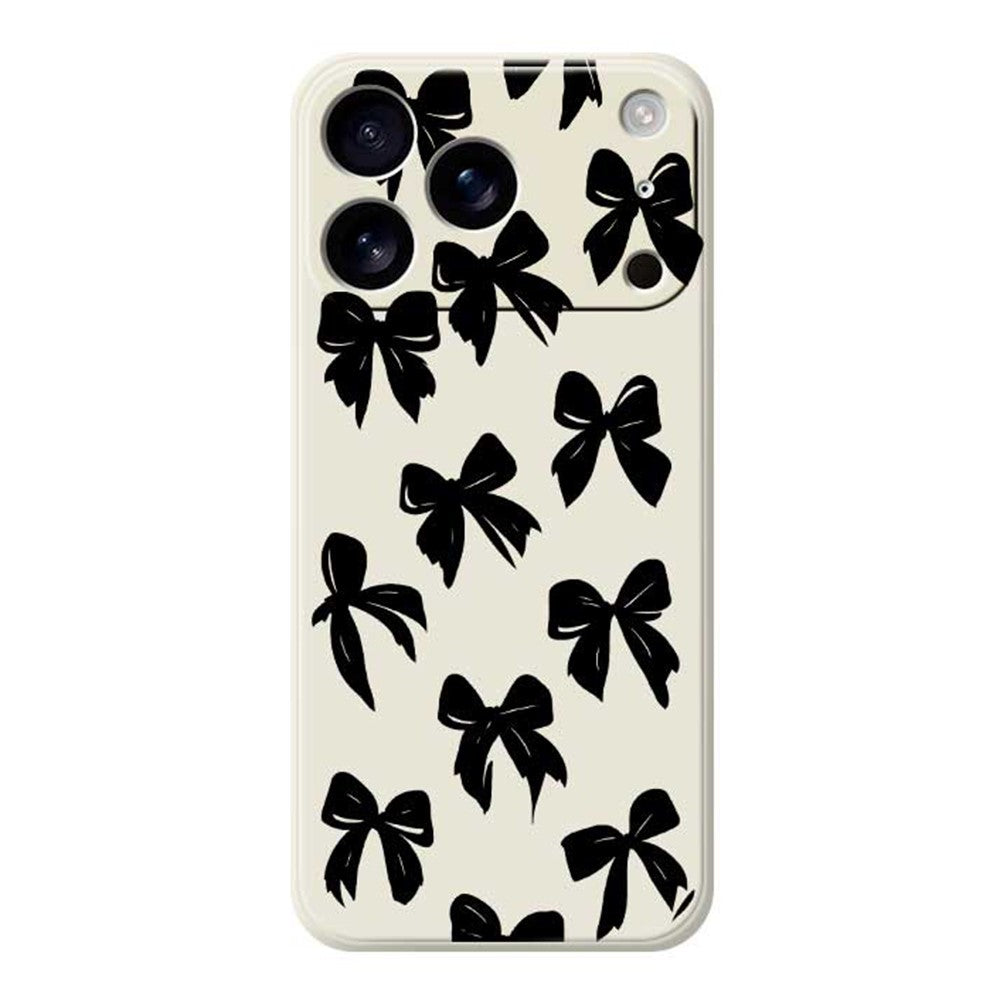 For iPhone 17 Pro Max Case Black Bow Pattern Printing Straight Edge TPU Phone Back Cover - Beige