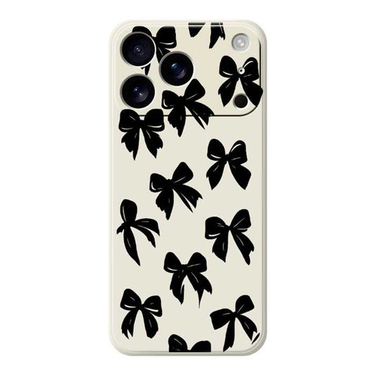 For iPhone 17 Pro Max Case Black Bow Pattern Printing Straight Edge TPU Phone Back Cover - Beige