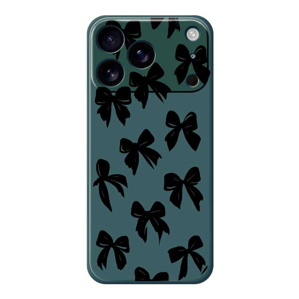 For iPhone 17 Pro Max Case Black Bow Pattern Printing Straight Edge TPU Phone Back Cover - Green