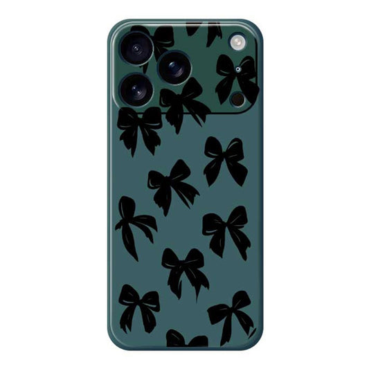 For iPhone 17 Pro Max Case Black Bow Pattern Printing Straight Edge TPU Phone Back Cover - Green