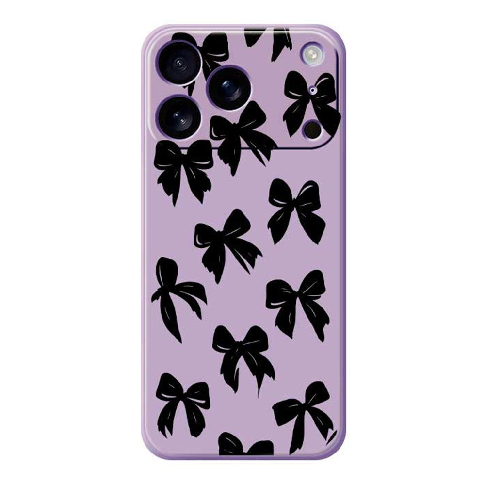 For iPhone 17 Pro Max Case Black Bow Pattern Printing Straight Edge TPU Phone Back Cover - Purple