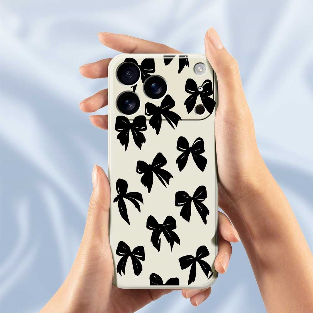 For iPhone 17 Pro Max Case Black Bow Pattern Printing Straight Edge TPU Phone Back Cover - Black