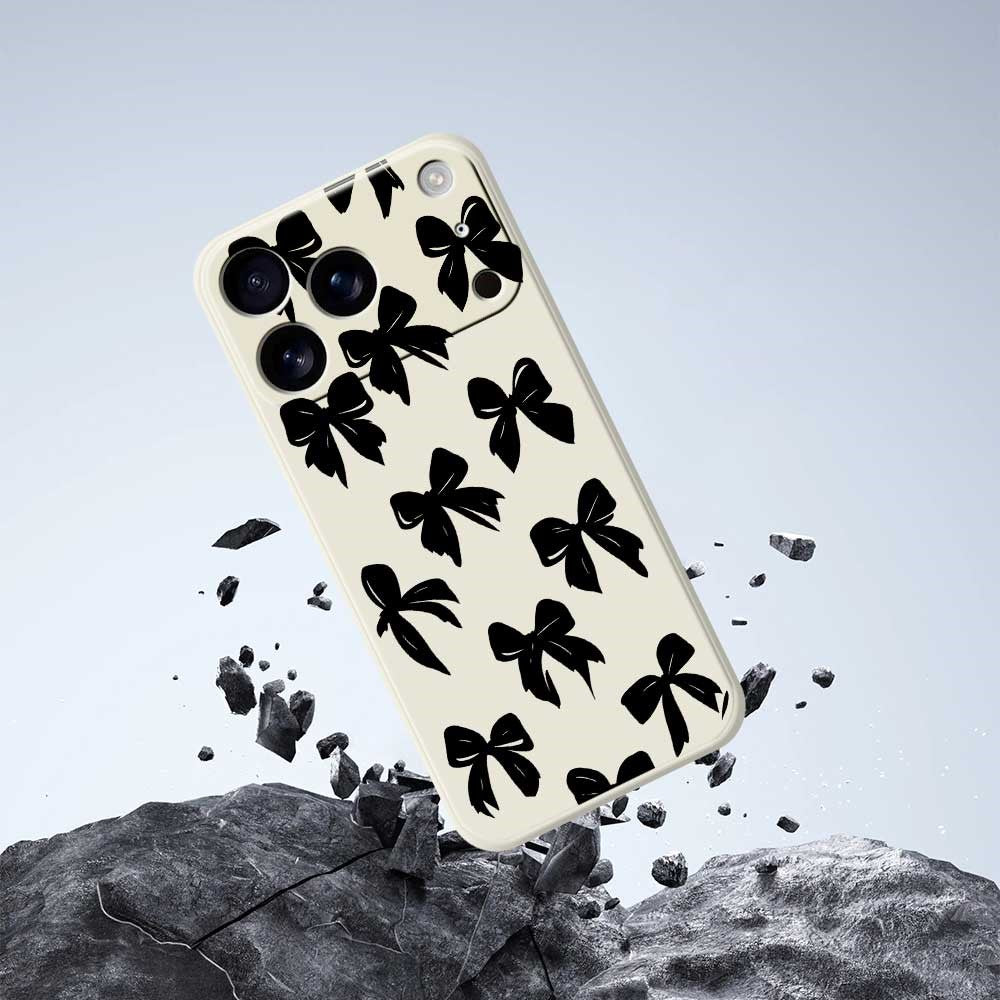 For iPhone 17 Pro Max Case Black Bow Pattern Printing Straight Edge TPU Phone Back Cover - Black