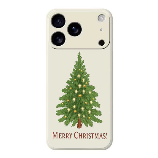 For iPhone 17 Pro Max Case Christmas Tree Pattern Printing Straight Edge TPU Phone Back Cover - Beige