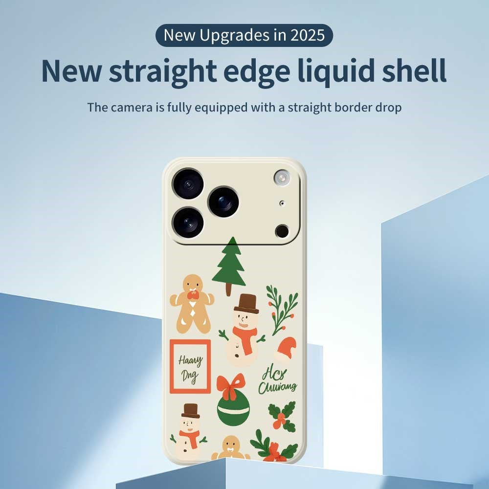 For iPhone 17 Pro Max Case Christmas Snowman Pattern Printing Straight Edge TPU Phone Back Cover - Beige