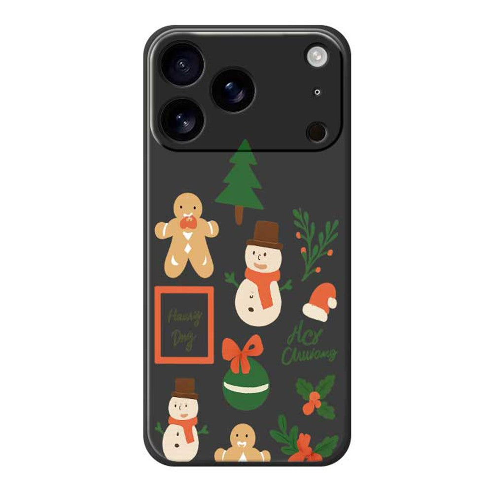 For iPhone 17 Pro Max Case Christmas Snowman Pattern Printing Straight Edge TPU Phone Back Cover - Black