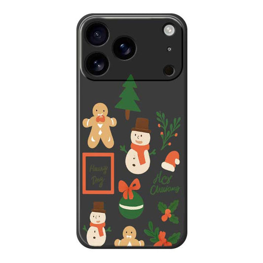 For iPhone 17 Pro Max Case Christmas Snowman Pattern Printing Straight Edge TPU Phone Back Cover - Black