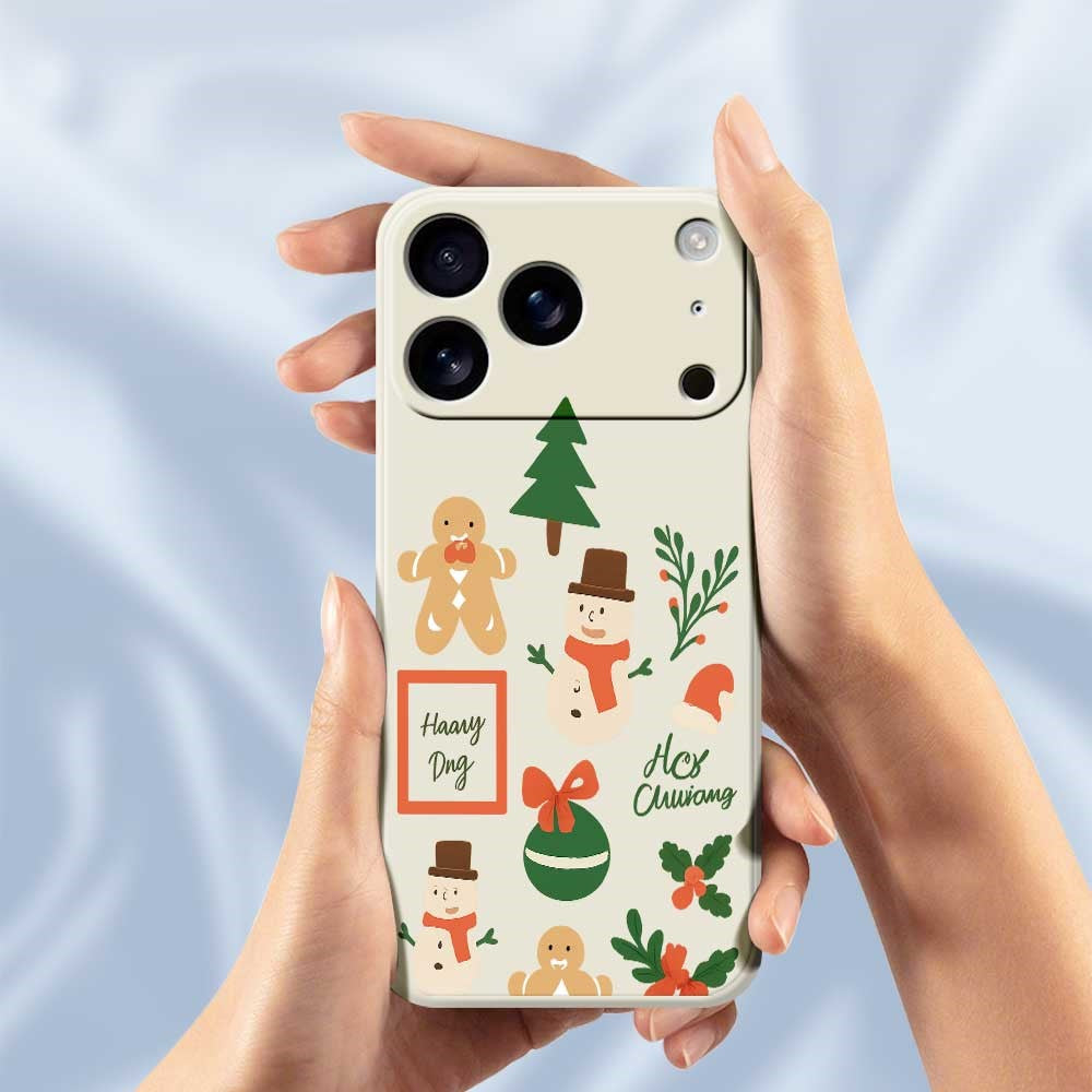 For iPhone 17 Pro Max Case Christmas Snowman Pattern Printing Straight Edge TPU Phone Back Cover - Black