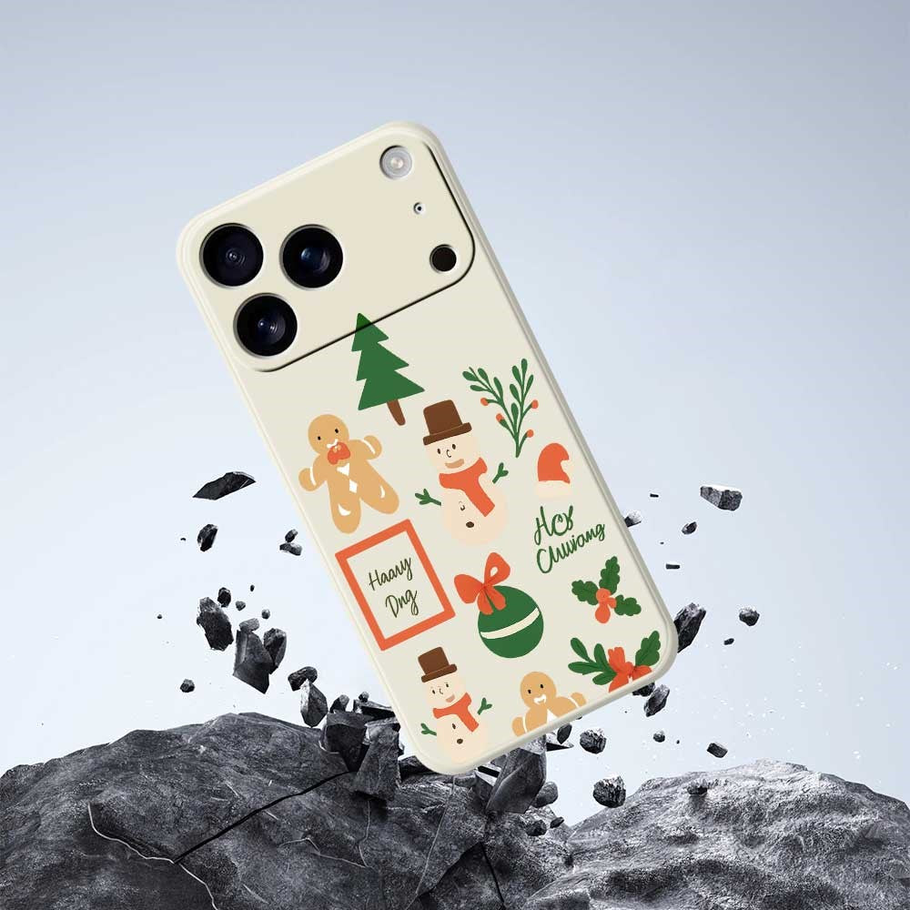 For iPhone 17 Pro Max Case Christmas Snowman Pattern Printing Straight Edge TPU Phone Back Cover - Black