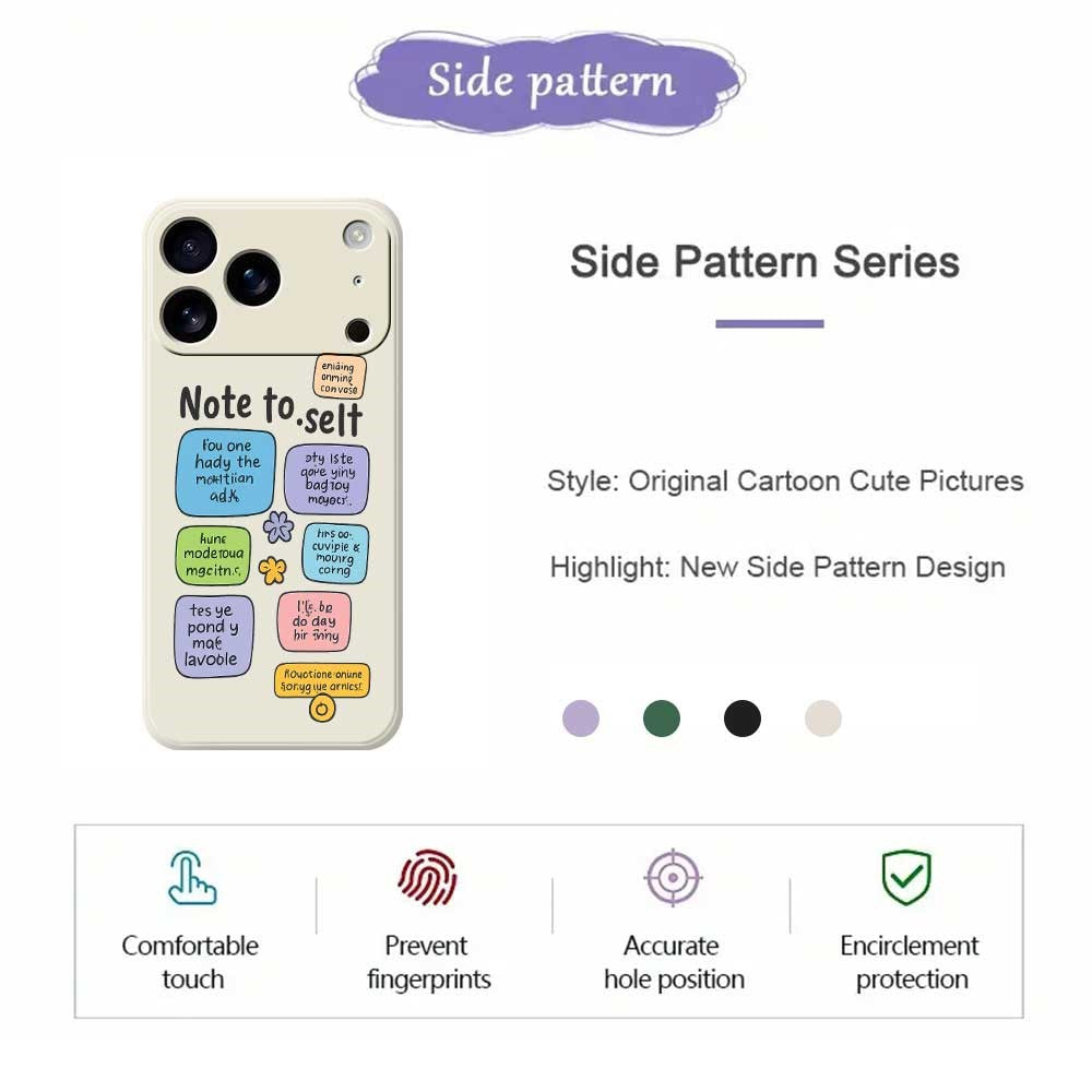 For iPhone 17 Pro Max Case Colored Sticky Notes Pattern Printing Straight Edge TPU Phone Back Cover - Purple