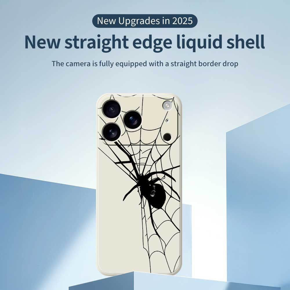 For iPhone 17 Pro Max Case Spider Pattern Printing Straight Edge TPU Phone Back Cover - Beige
