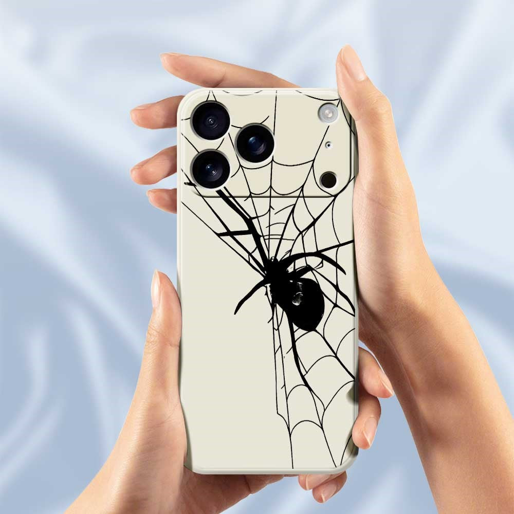 For iPhone 17 Pro Max Case Spider Pattern Printing Straight Edge TPU Phone Back Cover - Beige