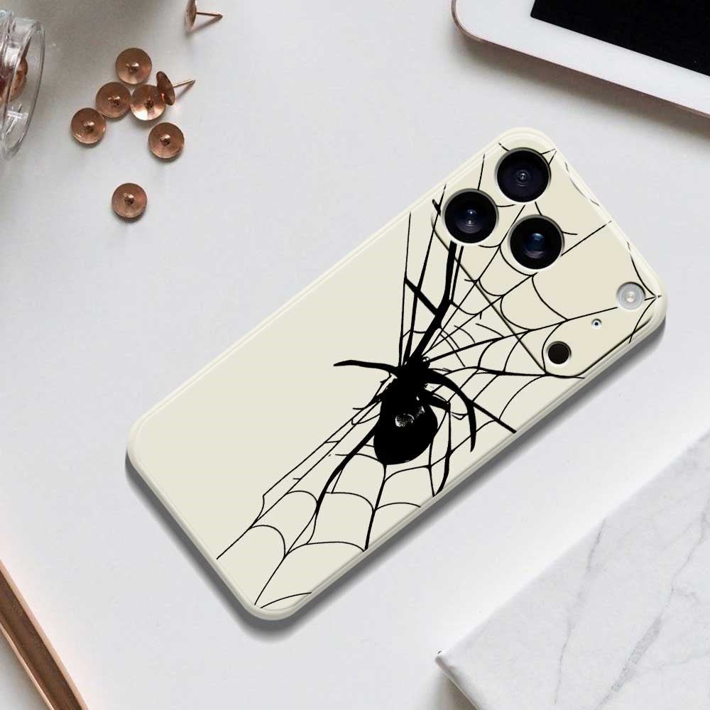 For iPhone 17 Pro Max Case Spider Pattern Printing Straight Edge TPU Phone Back Cover - Beige