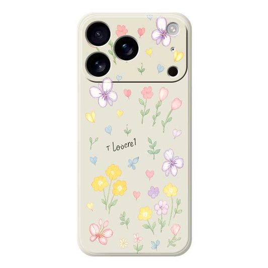 For iPhone 17 Pro Max Case Small Flowers Pattern Printing Straight Edge TPU Phone Back Cover - Beige