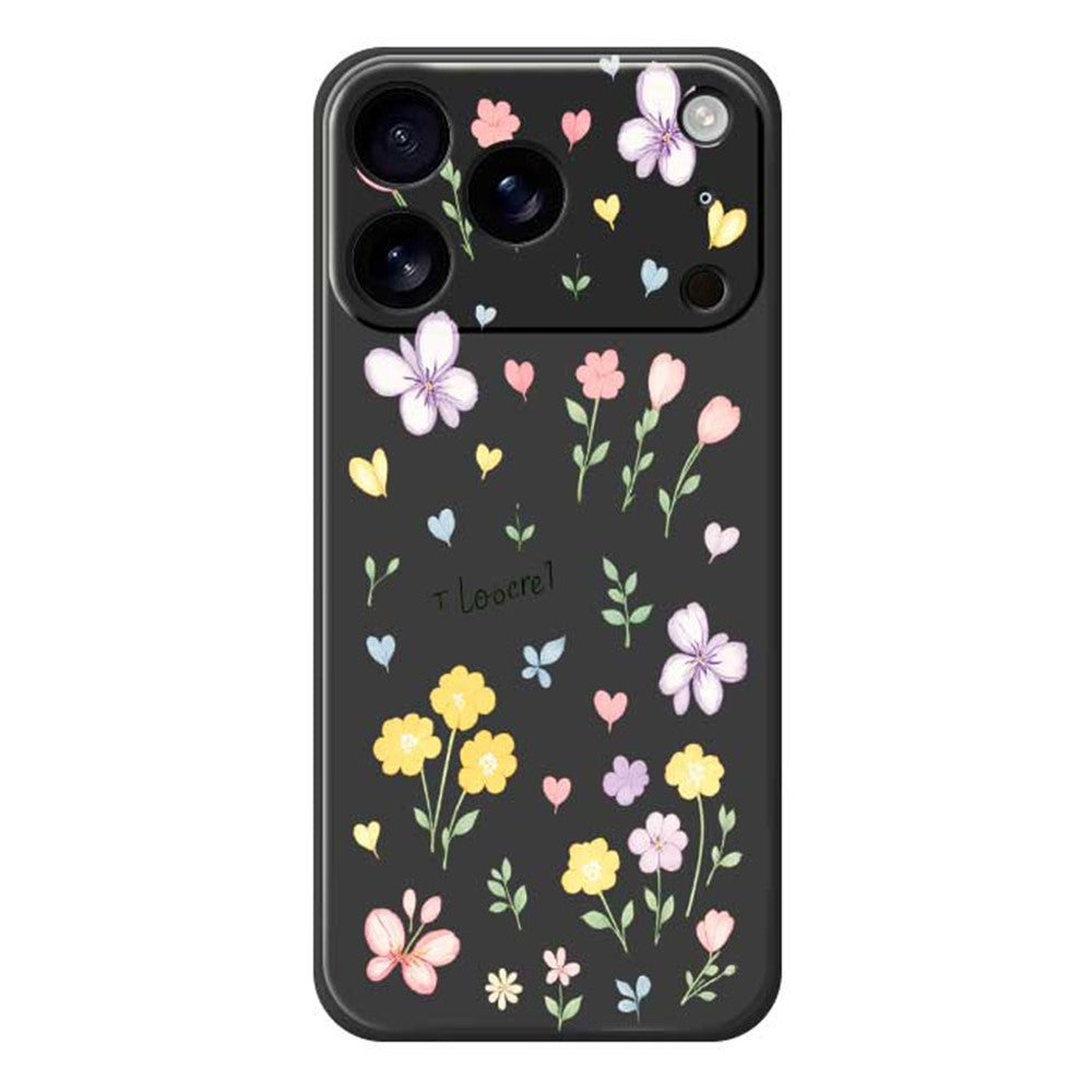 For iPhone 17 Pro Max Case Small Flowers Pattern Printing Straight Edge TPU Phone Back Cover - Black