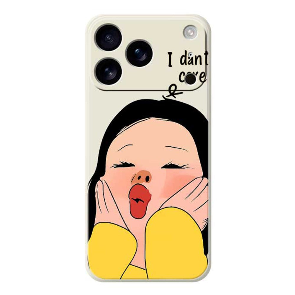 For iPhone 17 Pro Max Case Girl Holding Face Pattern Printing Straight Edge TPU Phone Back Cover - Beige