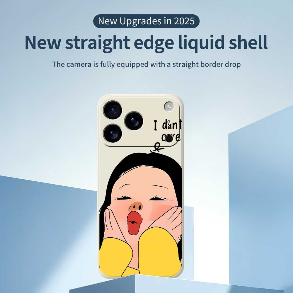 For iPhone 17 Pro Max Case Girl Holding Face Pattern Printing Straight Edge TPU Phone Back Cover - Beige