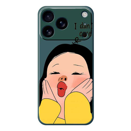 For iPhone 17 Pro Max Case Girl Holding Face Pattern Printing Straight Edge TPU Phone Back Cover - Green