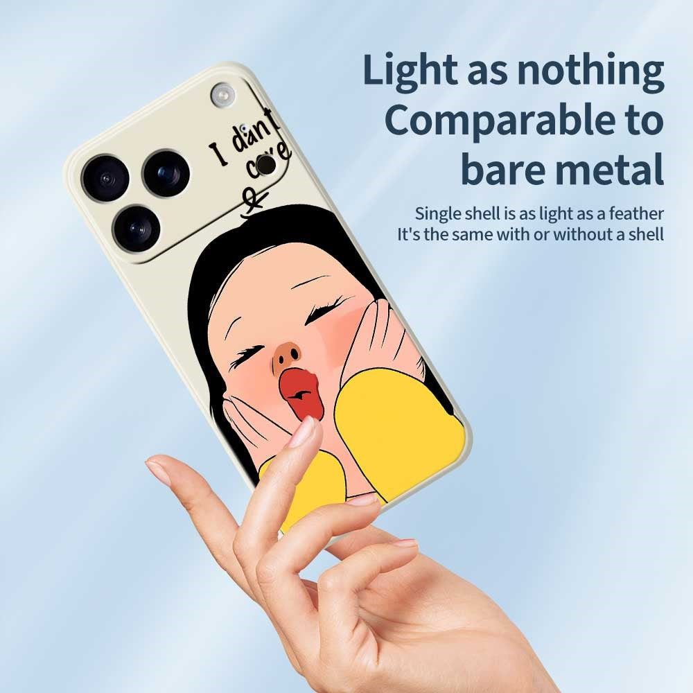 For iPhone 17 Pro Max Case Girl Holding Face Pattern Printing Straight Edge TPU Phone Back Cover - Green