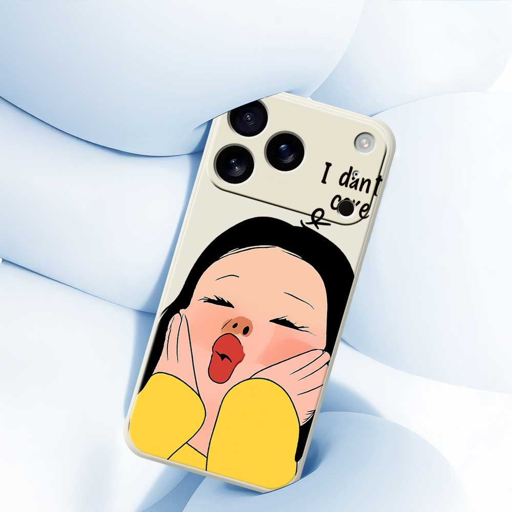 For iPhone 17 Pro Max Case Girl Holding Face Pattern Printing Straight Edge TPU Phone Back Cover - Green